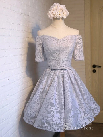 A-line Off-the-shoulder Tulle Short Prom Juniors Homecoming Dresses #MHL064|Selinadress