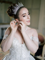 A-line Off-the-shoulder White Wedding Dresses Beaded Rustic Bridal Gowns CBD367|Selinadress