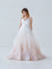 A-line Ombre Wedding Dress Tulle Wedding Dress Strapless Bridal Gown Wedding Dress Bridal Gown GRSD005|Selinadress