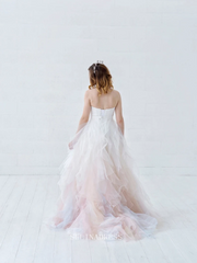 A-line Ombre Wedding Dress Tulle Wedding Dress Strapless Bridal Gown Wedding Dress Bridal Gown GRSD005|Selinadress