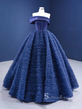 A-line One Shoulder Long Prom Dress Blue luxury Evening Gowns GRB289|Selinadress