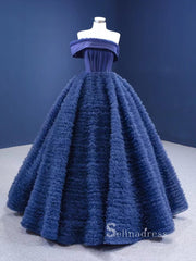 A-line One Shoulder Long Prom Dress Blue luxury Evening Gowns GRB289|Selinadress