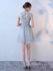 A-line Scoop Gray Lace Short Prom Dress Cute Homecoming Dresses #MHL129|Selinadress