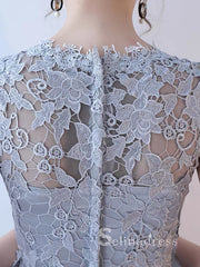 A-line Scoop Gray Lace Short Prom Dress Cute Homecoming Dresses #MHL129|Selinadress