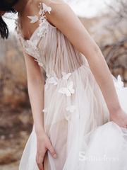 A-line Scoop Neck See Through Open Back Wedding Dresses With Butterfly Rustic Bridal Gowns CBD517|Selinadress