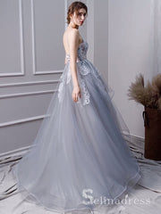 A-line Spaghetti Straps Light Gray Lace Long Sweet 16 Prom Dress Evening Dress SED052|Selinadress