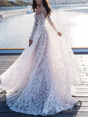 A-line Spaghetti Straps Rustic Wedding Dresses Star Decoration Bridal Gowns MHL148|Selinadress