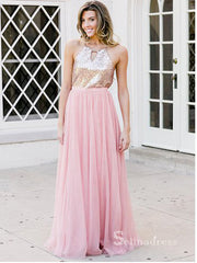 A-line Spaghetti Straps Sequins Bridesmaid Dress Pink Bridesmaid Dresses BRD018|Selinadress