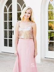 A-line Spaghetti Straps Sequins Bridesmaid Dress Pink Bridesmaid Dresses BRD018|Selinadress