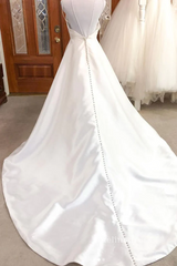 A-line Spaghetti Straps White Satin Wedding Dress Simple Formal Dress cbd500