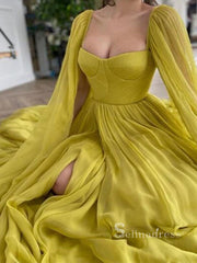 A-line Square Long Prom Dress Thigh Split Chiffon Cheap Evening Dresses HLK023|Selinadress