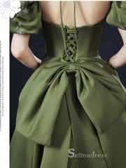 A-line Square Short Sleeve Long Prom Dress Satin Evening Dresses GKF018|Selinadress