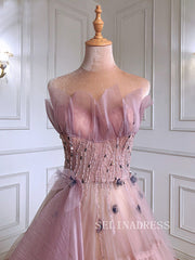 A-line Strapless Pink Prom Dress luxury Long Evening Formal Gown hlks009|Selinadress