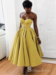 A-line Strapless Short Prom Dress Satin Formal Gowns #CBD252|Selinadress