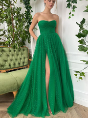 A-line Strapless Sweetheart Green Prom Dress Beautiful Long Evening Gowns #POL042|Selinadress