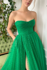 A-line Strapless Sweetheart Green Prom Dress Beautiful Long Evening Gowns #POL042|Selinadress