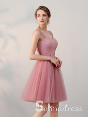 A-line Straps Cheap Pink Short Prom Dress Simple Lace Homecoming Dress HML012|Selinadress