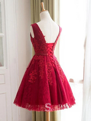 A-line Straps Red Lace Short Prom Dress Vintage Homecoming Dresses #MHL123|Selinadress