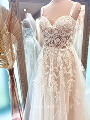 A-line Straps Romantic Lace Country Wedding Dresses LOP610|Selinadress