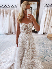 A-line Sweetheart Applique Lace Wedding Dresses Rustic Wedding Gown Bridal Dress jkw237|Selinadress