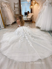 A-line Sweetheart Applique White Wedding Dress Backless Rustic Wedding Dresses JKSS52|Selinadress