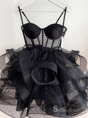 A-line Sweetheart Cute Homecoming Dresses Black Short Prom Dress Mini Dress MLK05169|Selinadress