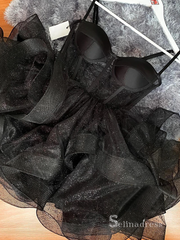 A-line Sweetheart Cute Homecoming Dresses Black Short Prom Dress Mini Dress MLK05169|Selinadress