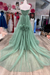 A-Line Sweetheart Green Tulle Hand Made Flower Long Prom Dress JKW123|Selinadress