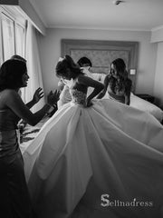 A-line Sweetheart Ivory Wedding Dresses Rustic Satin Bridal Gowns CBD300|Selinadress