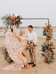 A-line Sweetheart Long Sleeve Wedding Dresses Flower Lace Rustic Wedding Gown Prom Dress JKSS512|Selinadress