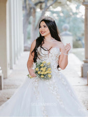 A-line Sweetheart Romantic Beaded Lace Country Wedding Dresses LOP609|Selinadress