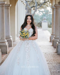 A-line Sweetheart Romantic Beaded Lace Country Wedding Dresses LOP609|Selinadress