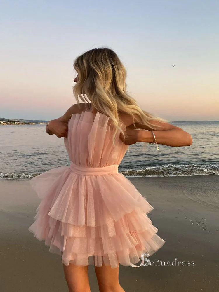 A-line Tulle Cute Strapless Short Homecoming Dress Spring Outfits Summ –  SELINADRESS