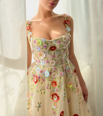 A Line Tulle Floral Princess Formal Dress Straps Embroidered Prom Dress #QWE039|Selinadress