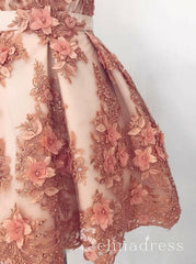 A-line V-neck Beautiful Homecoming Dress Floral Lace Short Prom Dress HML016|Selinadress