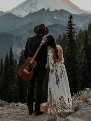 A-line V neck Half Sleeve Embroidery Long Wedding Dress Rustic Formal Evening Dresses KTC002|Selinadress