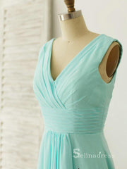 A-line V neck Knee Length Cheap Bridesmaid Dress Mint Green Bridesmaid Dresses BRD008|Selinadress