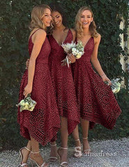 A-line V neck Lace Bridesmaid Dress Tea Length Cheap Bridesmaid Dresses BRD022|Selinadress