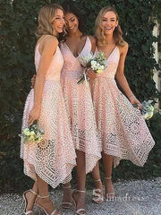 A-line V neck Lace Bridesmaid Dress Tea Length Cheap Bridesmaid Dresses BRD022|Selinadress