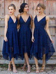 A-line V neck Lace Bridesmaid Dress Tea Length Cheap Bridesmaid Dresses BRD022|Selinadress
