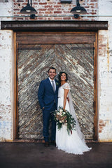 A-line V neck Sparkly Rustic Wedding Dresses Short Sleeves Beach Wedding Gowns Bridal Dresses SEW004|Selinadress