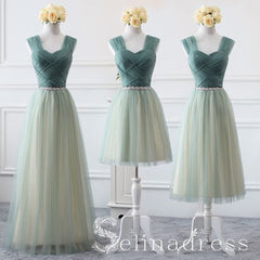 Affordable Green Sage Bridesmaid Dresses Cheap Princess Rhinestone Sash Wedding Party Dresses BRK013|Selinadress