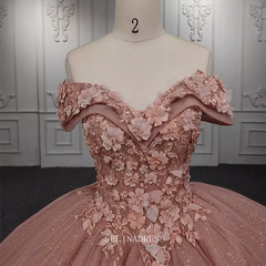 Ball Gown Beaded Floral Rose Pink Long Formal Dress Quincess Evening Dresses MLH06983|Selinadress