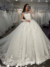 Ball Gown Long Sleeve Applique Lace Wedding Dresses Bridal Gowns MLD001|Selinadress