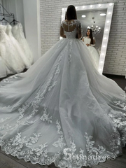 Ball Gown Long Sleeve Applique Lace Wedding Dresses Bridal Gowns MLD001|Selinadress
