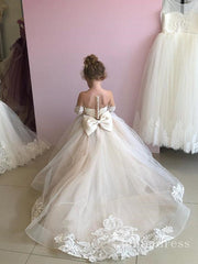 Ball Gown Long Sleeve Applique See Through Flower Girl Dresses With Bowknot GRS028|Selinadress