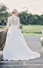 Beautiful Long Sleeve Wedding Dresses V-neck Ivory Lace Romantic Bridal Gown SEW031|Selinadress