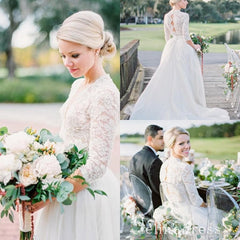 Beautiful Long Sleeve Wedding Dresses V-neck Ivory Lace Romantic Bridal Gown SEW031|Selinadress