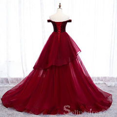 Beautiful Off-The-Shoulder Burgundy Evening Dresses Princess Beading Crystal Formal Dresses #SED206 | Selinadress