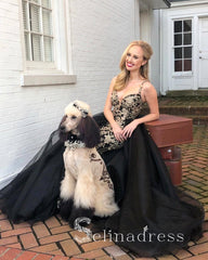 Black Gorgeous Prom Dresses Long Evening Dress With Applique Celebrity Formal Gowns SED145|Selinadress